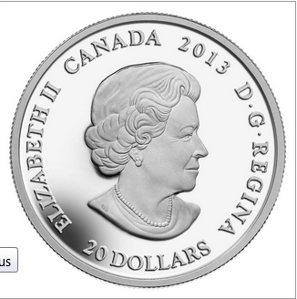 2013 $20 CANADIAN CONTEMPORARY ART PURE SILVER COIN BACK