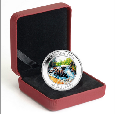 2014 $20 RIVER RAPIDS PURE SILVER COIN BOX