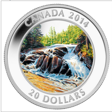 2014 $20 RIVER RAPIDS PURE SILVER COIN FRONT