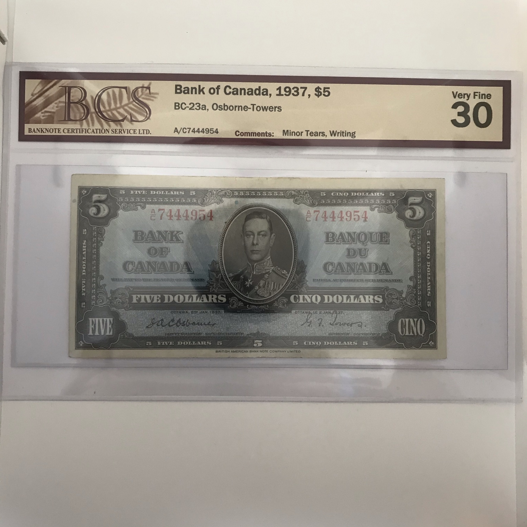 1937 $5 VF30 Osborne Towers